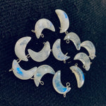 Load image into Gallery viewer, Natural Rainbow Moonstone Moon Shape Carved Gemstone Jewellery Making Charm With 925 Silver, Necklace Bracelet, Earrings Making Charms 17 mm