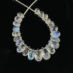 Load image into Gallery viewer, AAA Quality Flashy Rainbow Moonstone Smooth Pear Beads, 4 inch strand, Natural Blue Flash Rainbow Moonstone Pear Beads, 4X6 - 8X10 MM