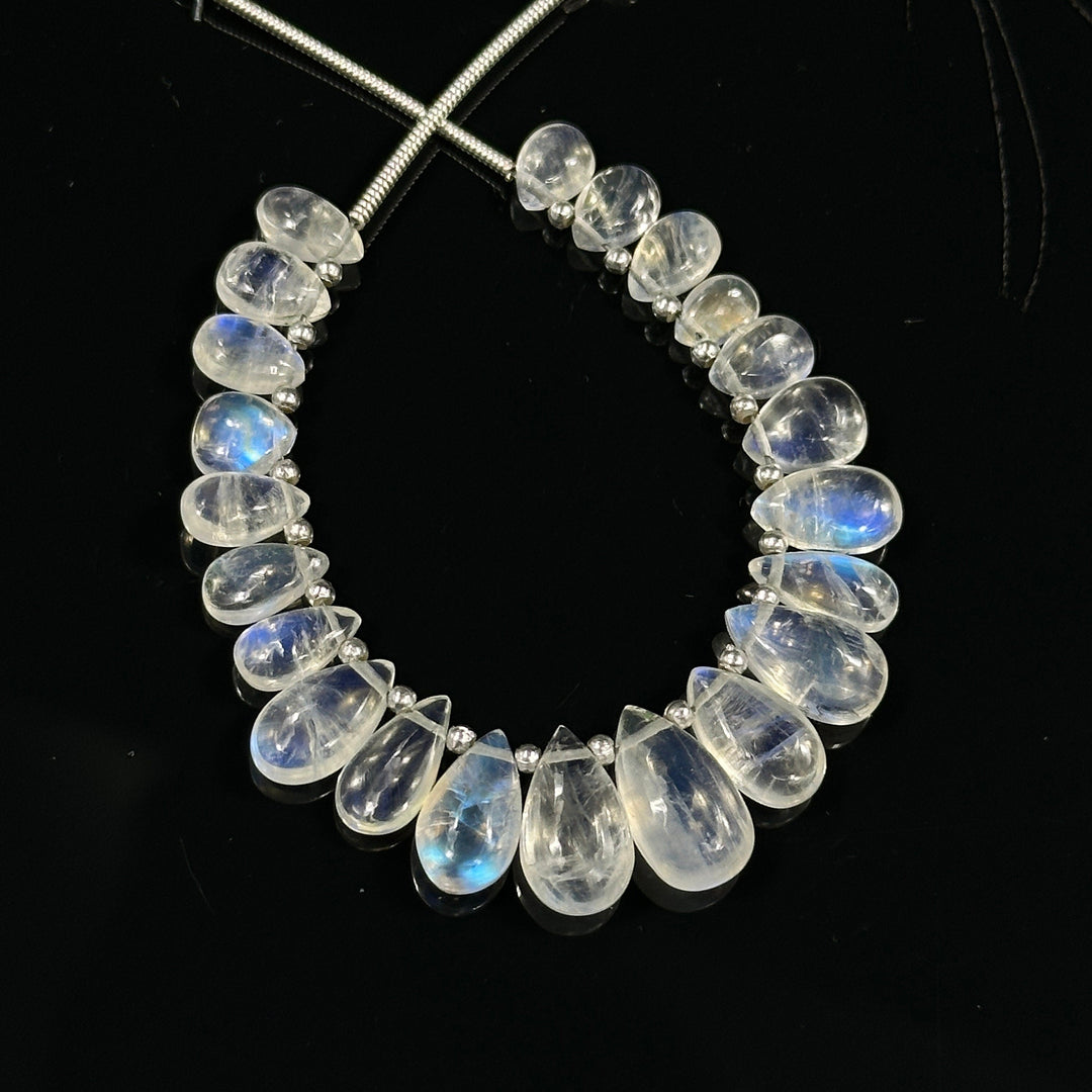 AAA Quality Flashy Rainbow Moonstone Smooth Pear Beads, 4 inch strand, Natural Blue Flash Rainbow Moonstone Pear Beads, 4X6 - 8X10 MM