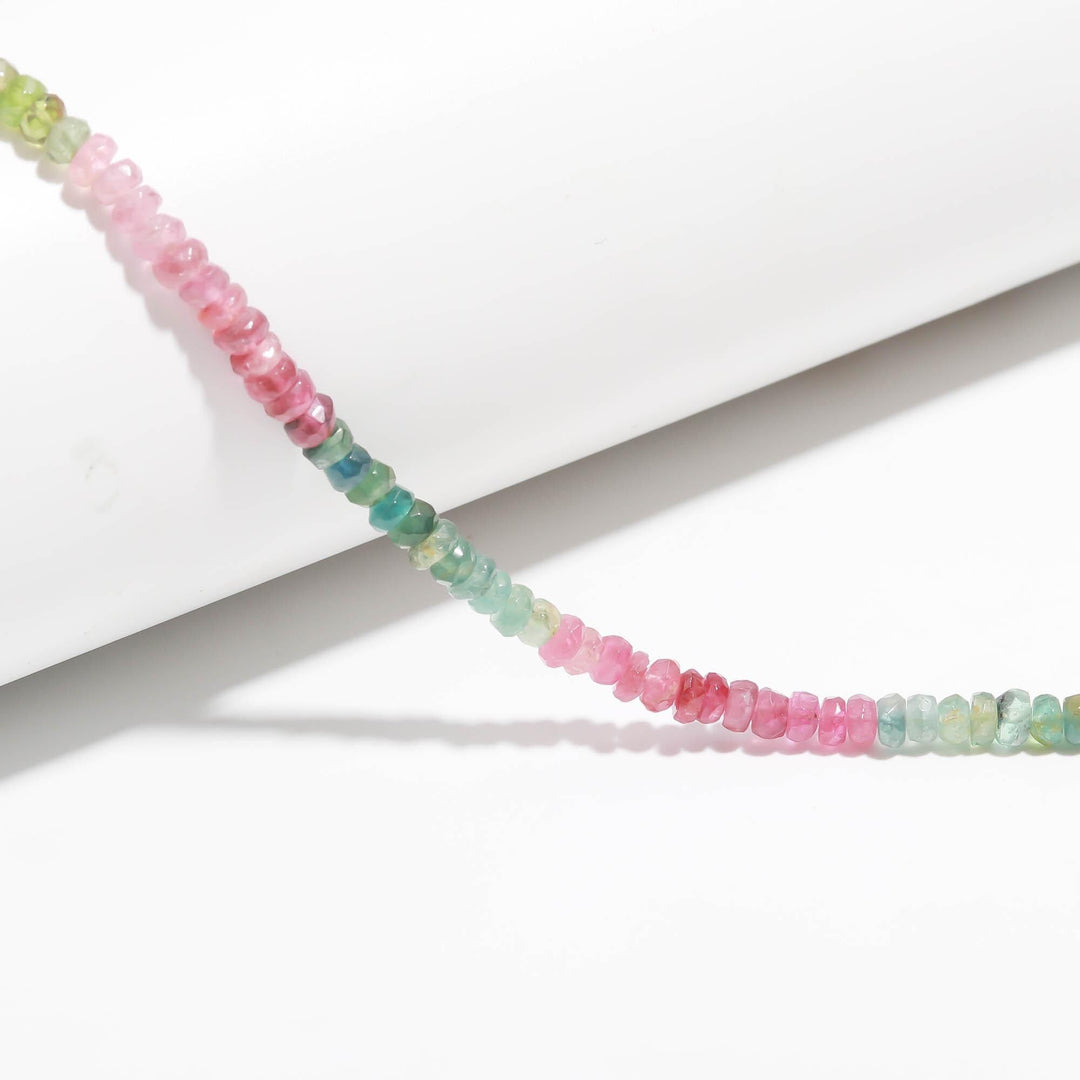 Watermelon Tourmaline Faceted Rondelle Beads, Natural Multi Tourmaline Rondelle Wholesale Beads for Jewelry Making, 4 MM Beads 14" Strands