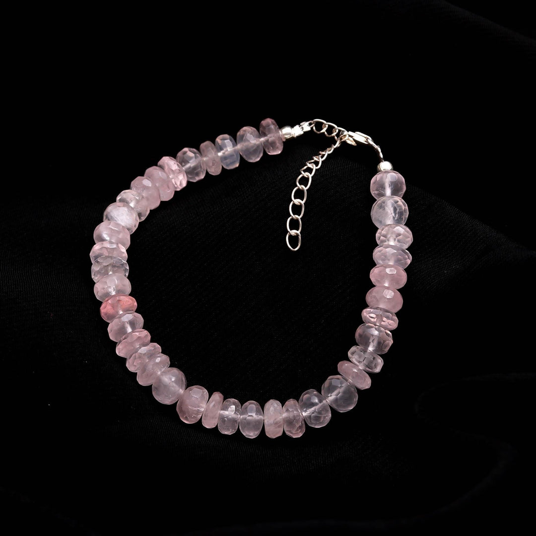 Natural Rose Quartz Beads Bracelet, Pink Quartz Faceted Rondelle Shape Beads Bracelet, Jewelry Gifts, Fancy Jewelry for Girls, 8 MM