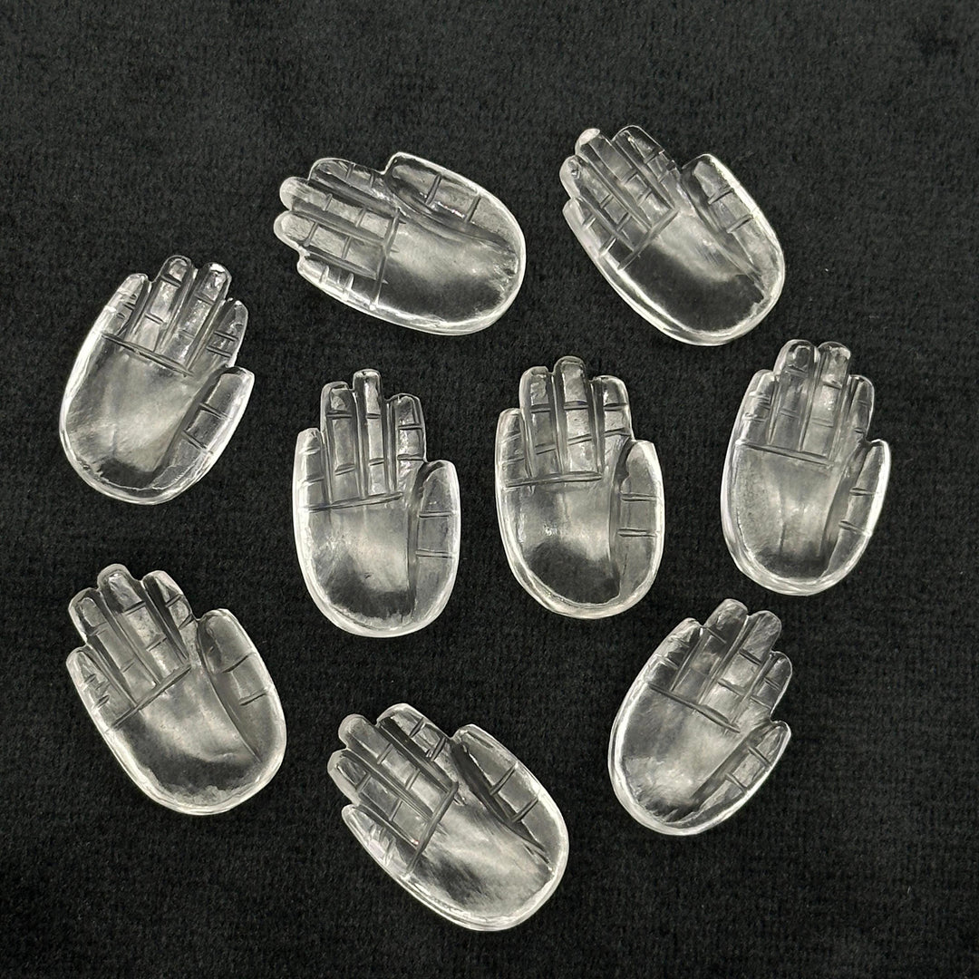 Natural Crystal Quartz Hamsa Shape Carved Stone, 25 MM Palm Shape Gemstone, Hand Charms for Jewelry Making, Carved Crystal, Hand Of Fatima