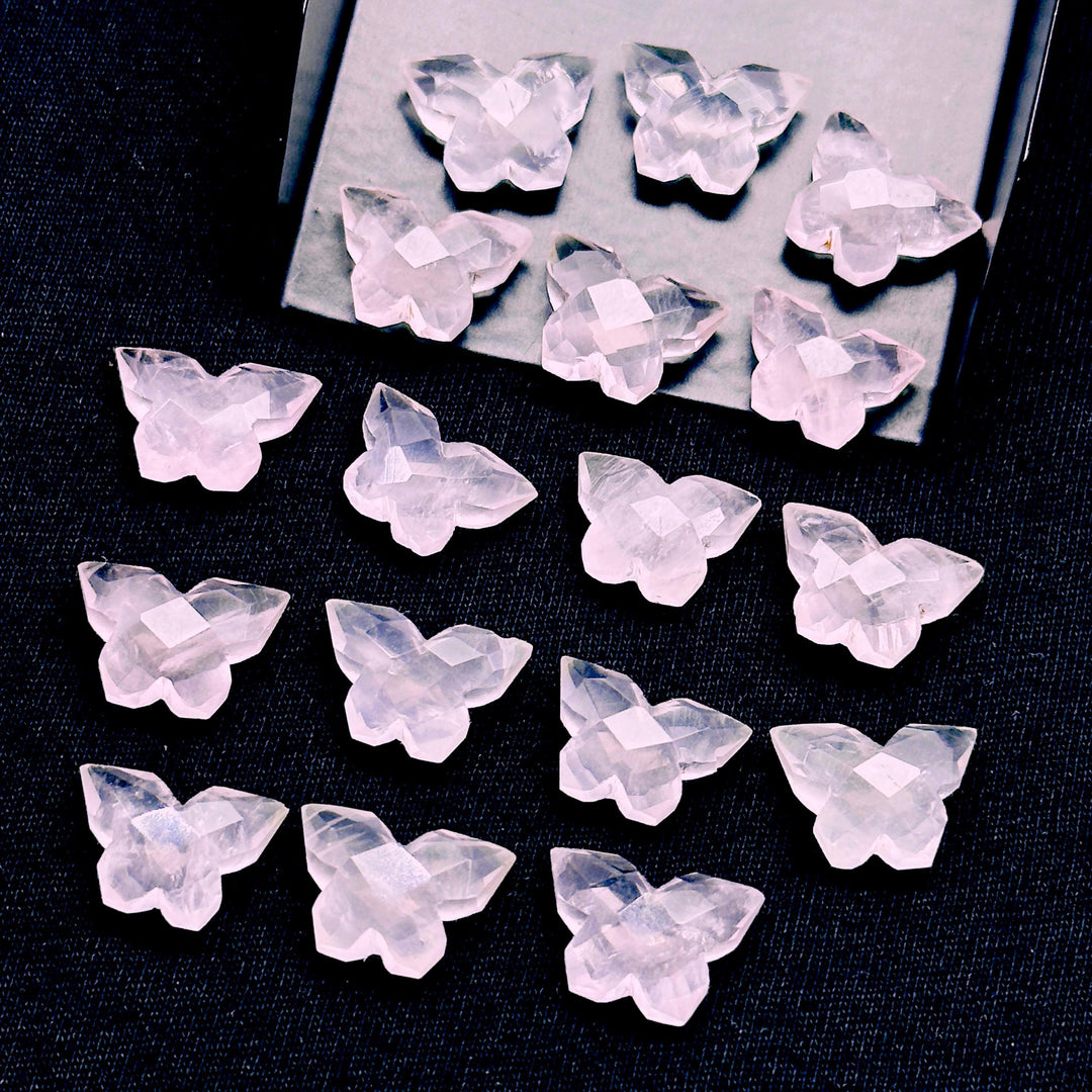 Natural Rose Quartz Butterfly Shape Beads, Faceted Butterfly Gemstone, Rose Quartz Animal Carving Beads For Jewelry, Charms Beads 14x10 MM