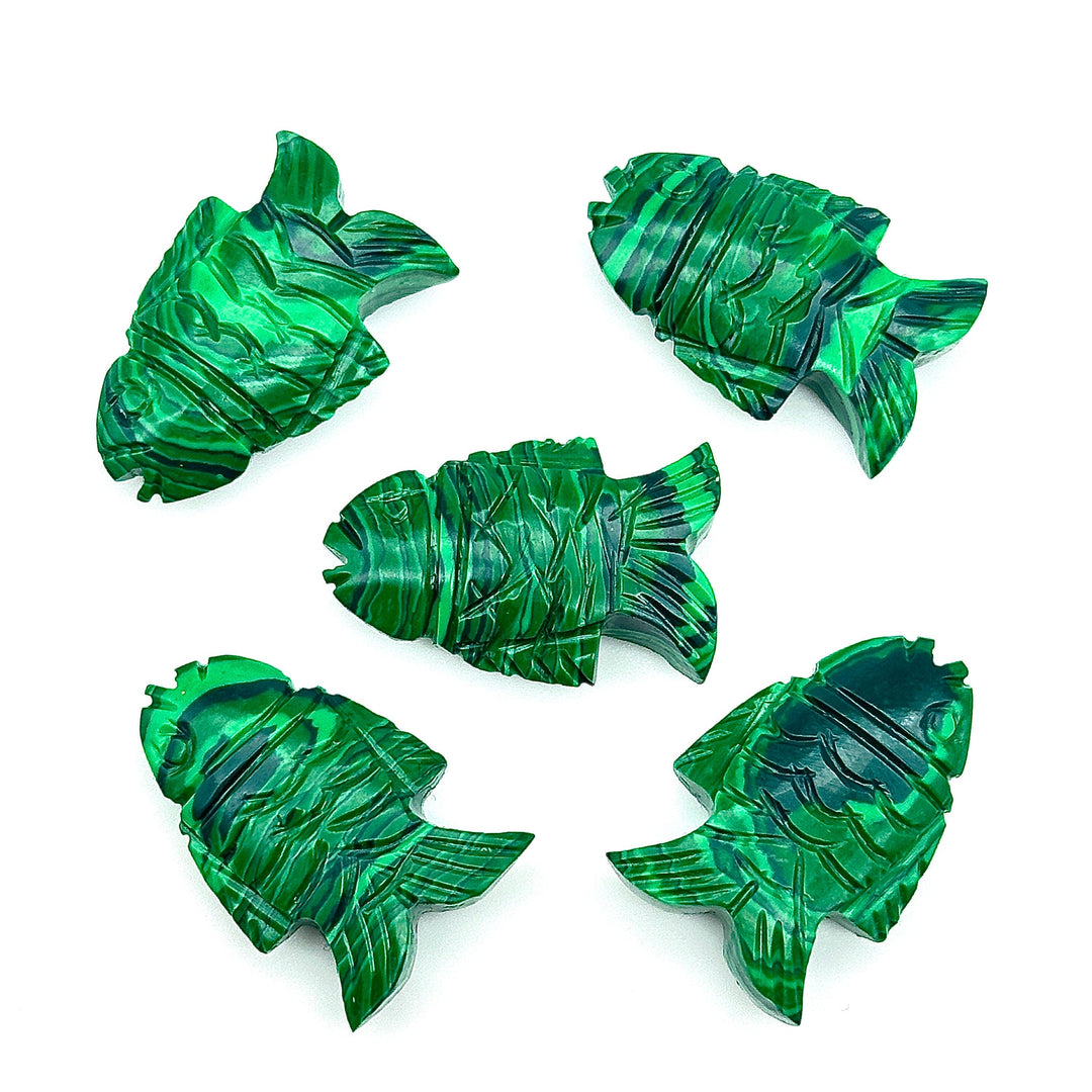 Natural Malachite Carved Fish Shape Gemstone, Hand Carved Fish Shape Gemstone, Jewelry Making Gemstones, 17X26 MM, Blue Fish Charm Pendant