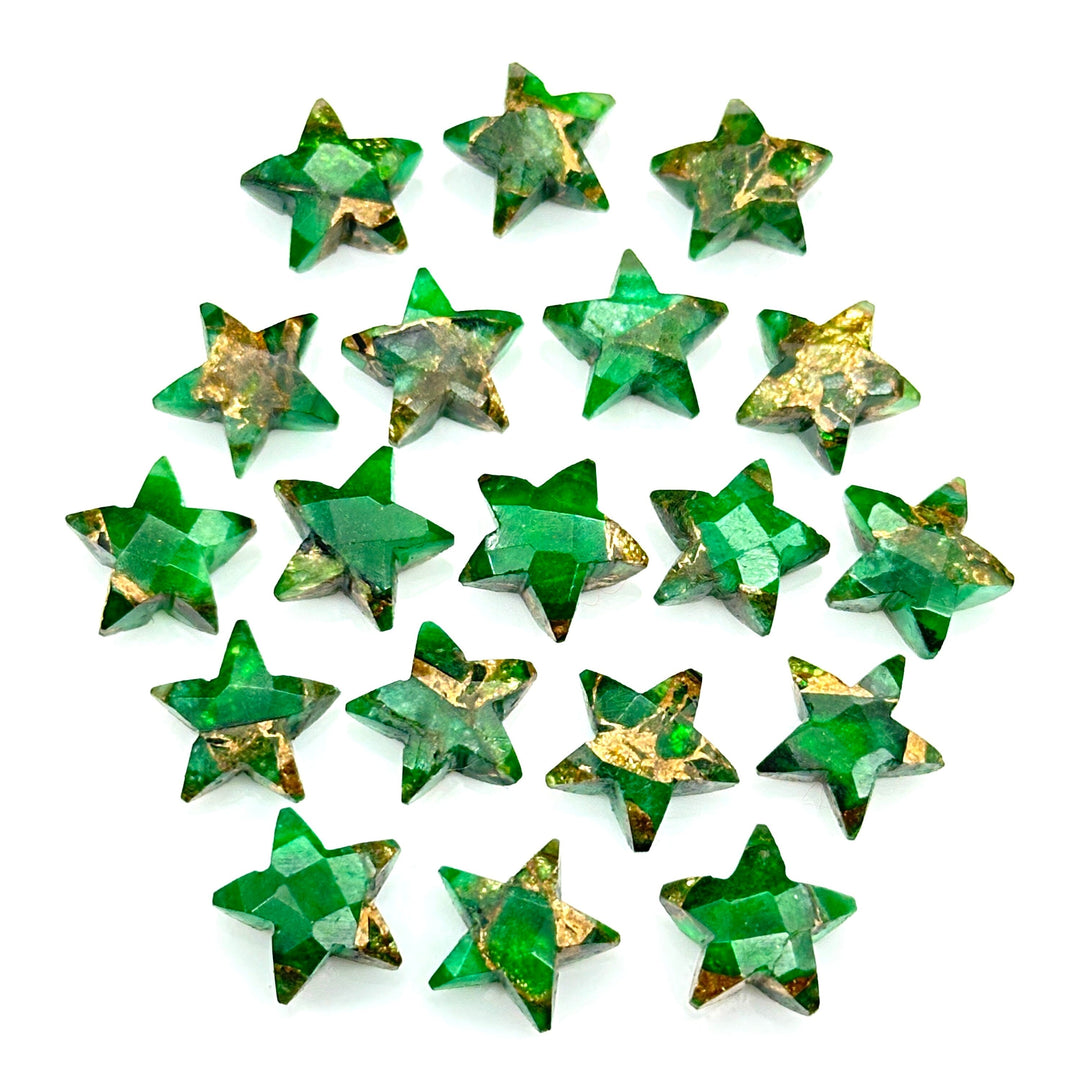 Hand Carved Green Mohave Turquoise Star Beads: 10mm Gemstone Charms