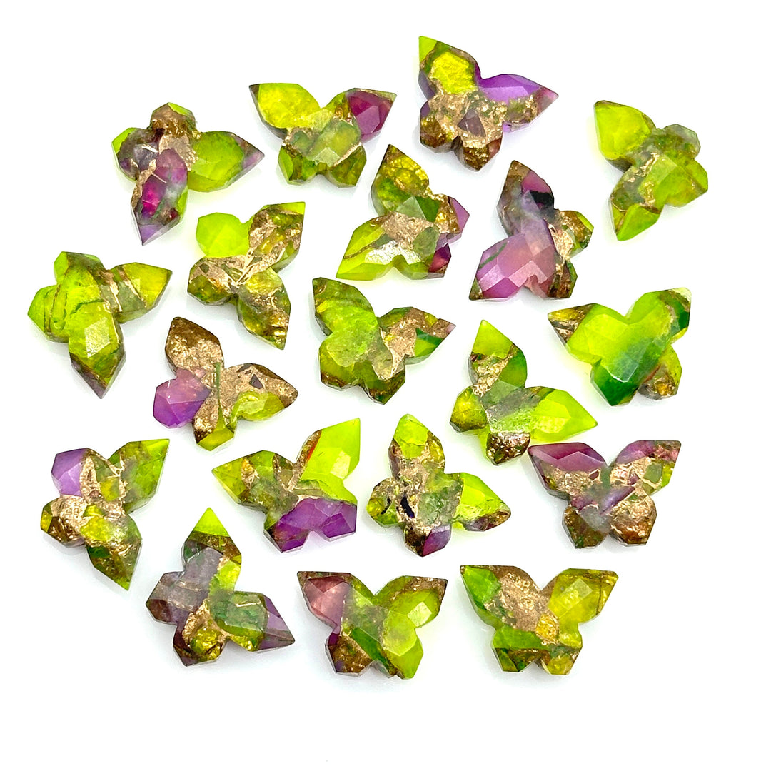 Neon UV Light Beads, Neon Green & Purple Copper Turquoise Butterfly Beads, Faceted Butterfly Gemstone, Neon Turquoise Carving Beads 14x10 MM