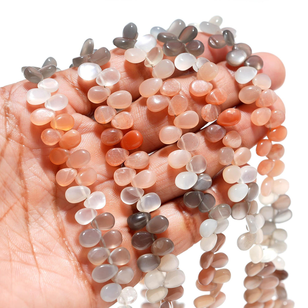 Multi Moonstone Pear Shape Beads, Chocolate, Peach, White, Gray Moonstone Smooth Pear Side Drill Beads for Jewelry Making, 7 Inch, 8-9 MM