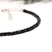 Natural Black Spinel Beads Bracelet, Faceted Black Spinel Box Beads Bracelet, Gemstone Silver Bracelet/Anklet, 3 MM Tiny Beads Bracelets