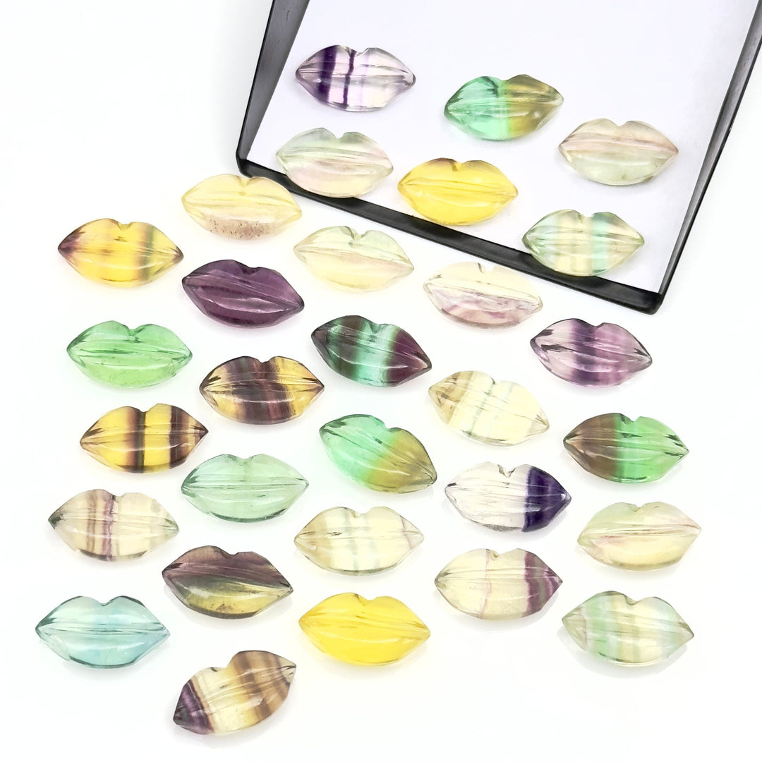 Beautiful Natural Multi Fluorite Lips Shape Beads, Hand Carved Lips Shape Gemstone Beads, Lips Shape Gemstone Charm, 14X8 MM, Briolette Bead