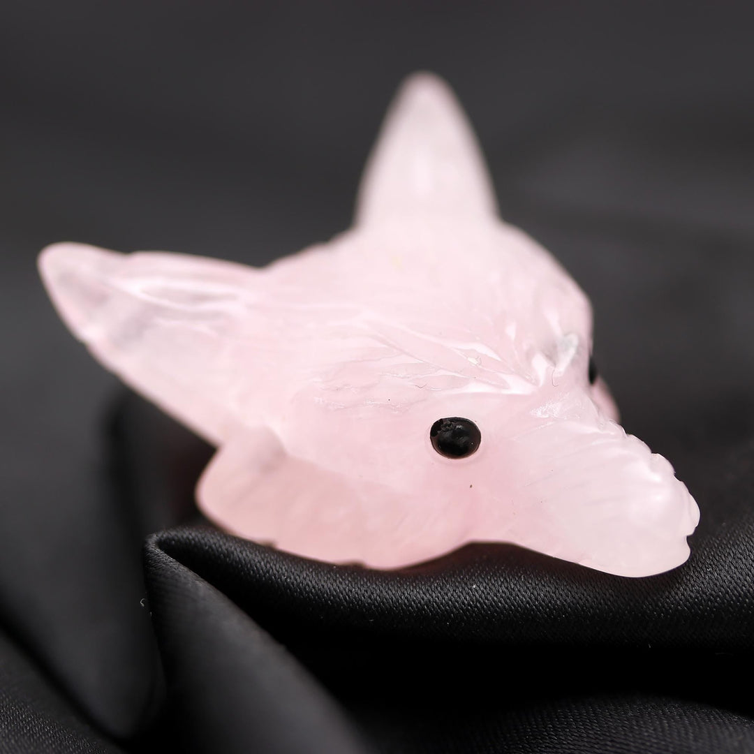 Rose Quartz Fox Head Carving, Pink Quartz Crystal, Home Decor, Reiki Heal Gemstones, Jewelry Making Pendant Beads, Side Drill