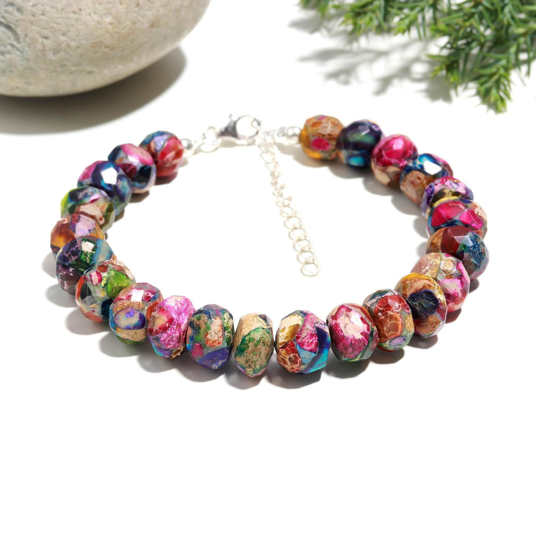 Rainbow Turquoise Beads Bracelet, Colorful Turquoise Faceted Rondelle Beads Bracelet, Women's Gift, Bohemian Beads Jewelry, Gift for Her