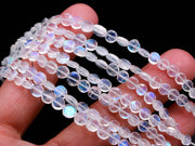 High Flashy Rainbow Moonstone Coin Shape Beads, Faceted Hand Carved Straight Drill Coin Beads, Jewelry Making Gemstones, 4 Inch, 4-5 MM