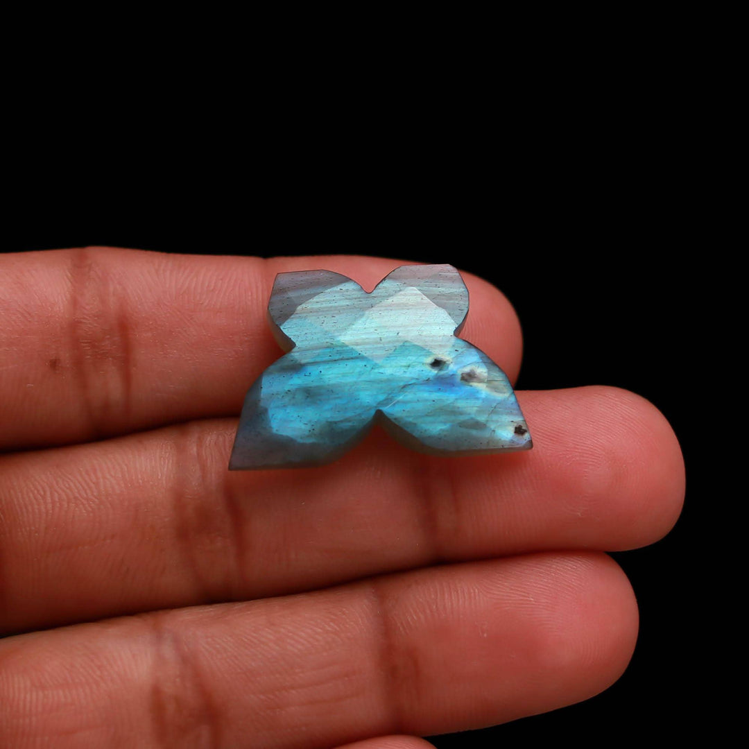 1 Pc Natural Labradorite Faceted Butterfly Carving Beads: Carved Gemstone Charms for Jewelry Making, 18X28 MM