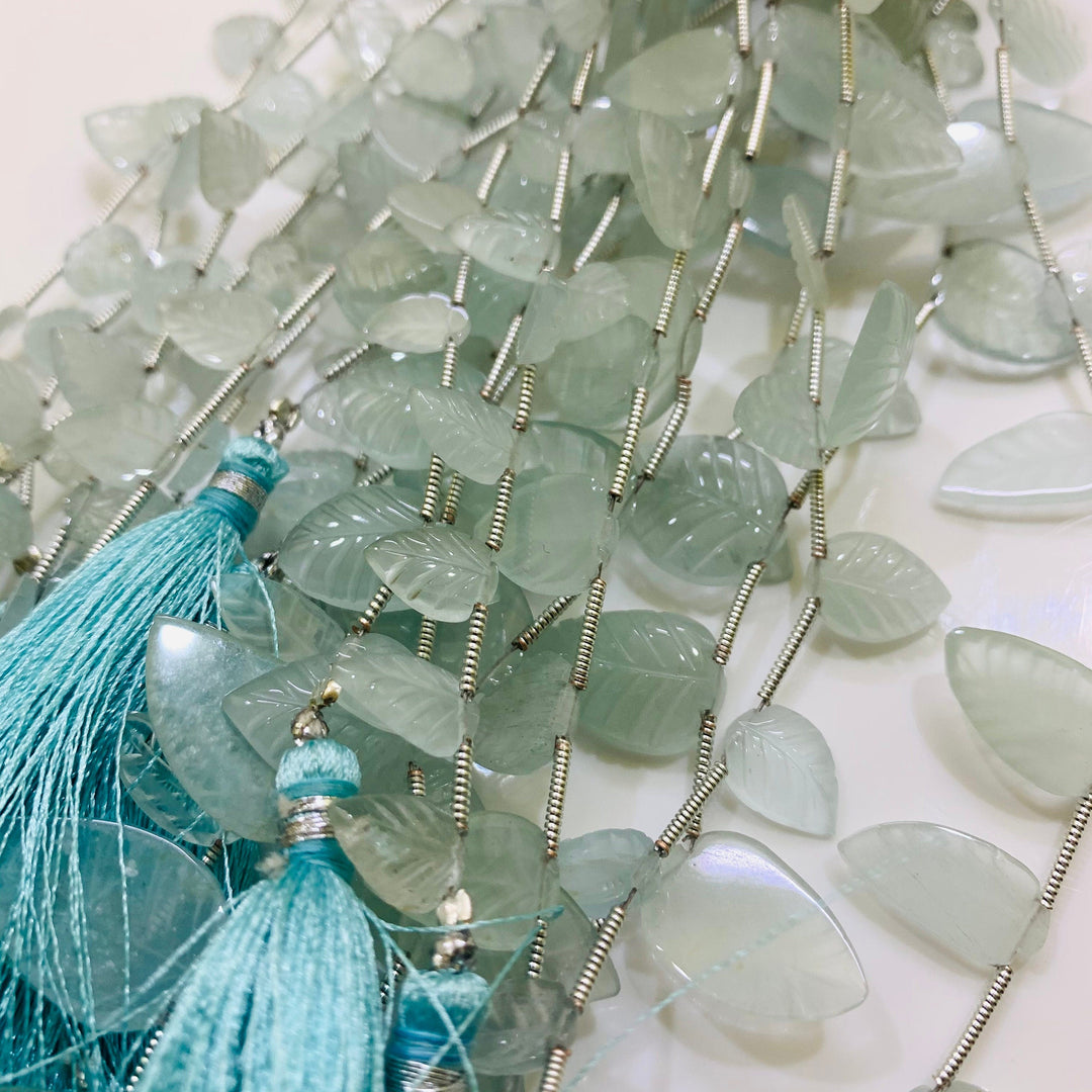 10 pcs Natural Aquamarine Leaf Shape Carved Gemstone Beads, Leaf Shape Carved Gemstone, Gemstone Beads For Jewellery 10pcs beads strand