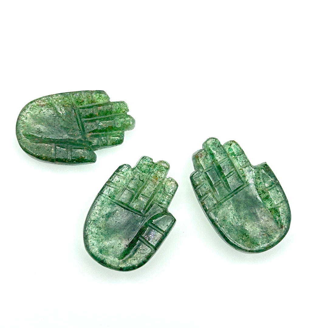 Natural Green Strawberry Hamsa Shape Carved Stone, 25 MM Palm Shape Gemstone, Green Strawberry Charms, Jewelry Making Hamsa Charm Beads
