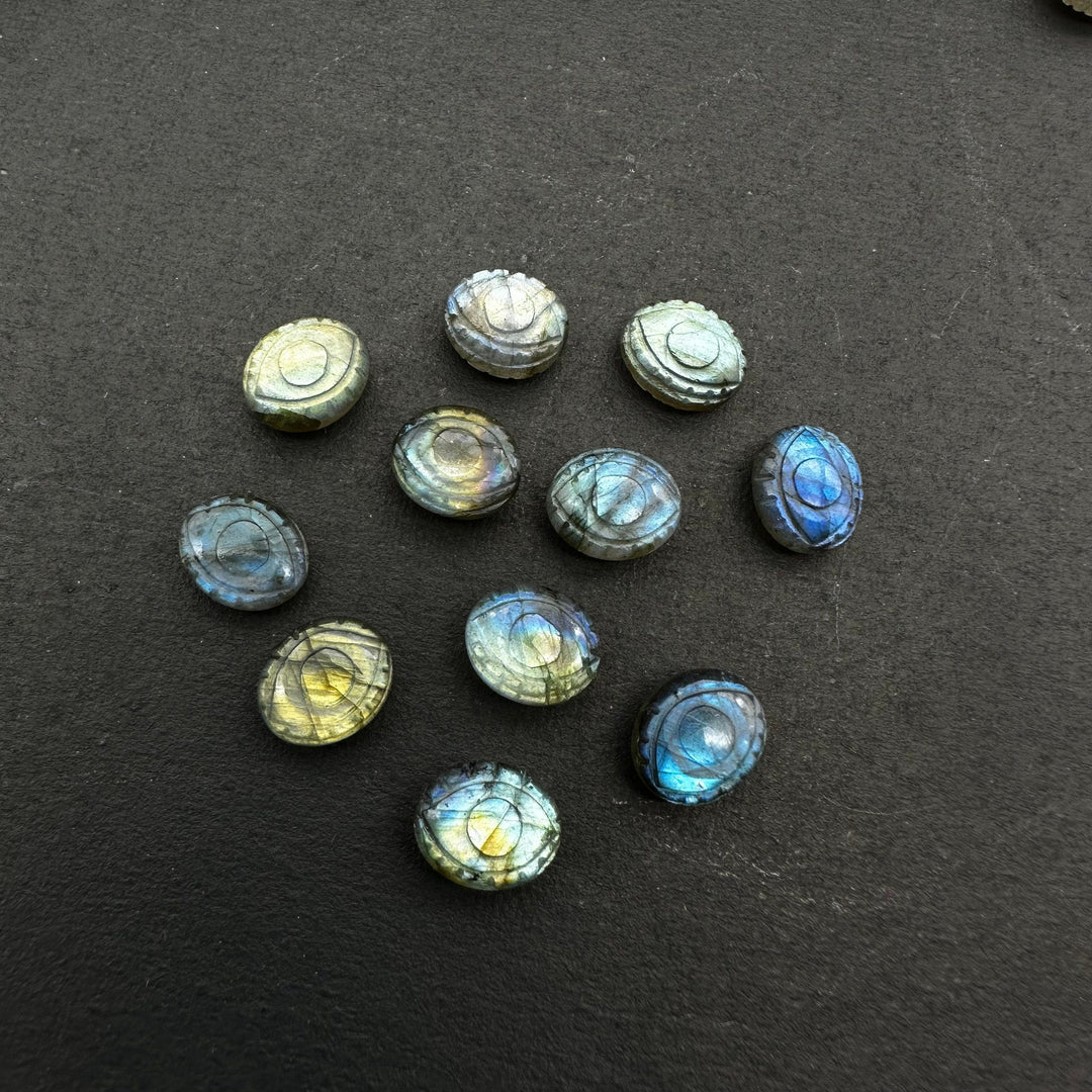 2,3,4,5 Pcs Natural Labradorite Carved Evil Eye Gemstone, Flashy Labradorite Evil Eye Charm Beads For Jewelry Making, Carving Beads, 10X12MM