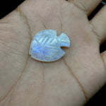 Load image into Gallery viewer, Hand Carved Rainbow Moonstone Fish Carving: Gemstone Jewelry Supply (21X27 MM)