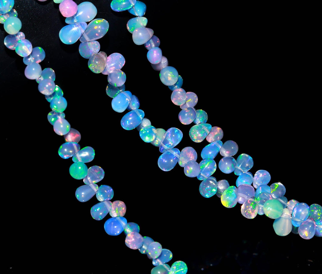 Multi Fire Ethiopian Opal Drop Shape Beads, AAA+ Flashy Ethiopian Opal Beads, Smooth Welo Opal Drop Beads, 4-6 MM