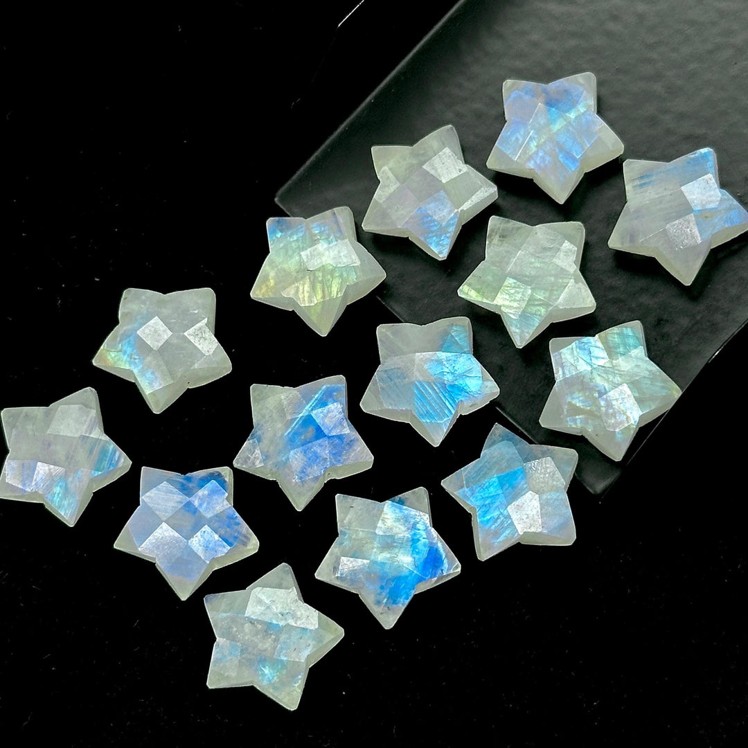 Rainbow Moonstone Star Beads: Faceted Celestial Gemstone Charms, 15mm