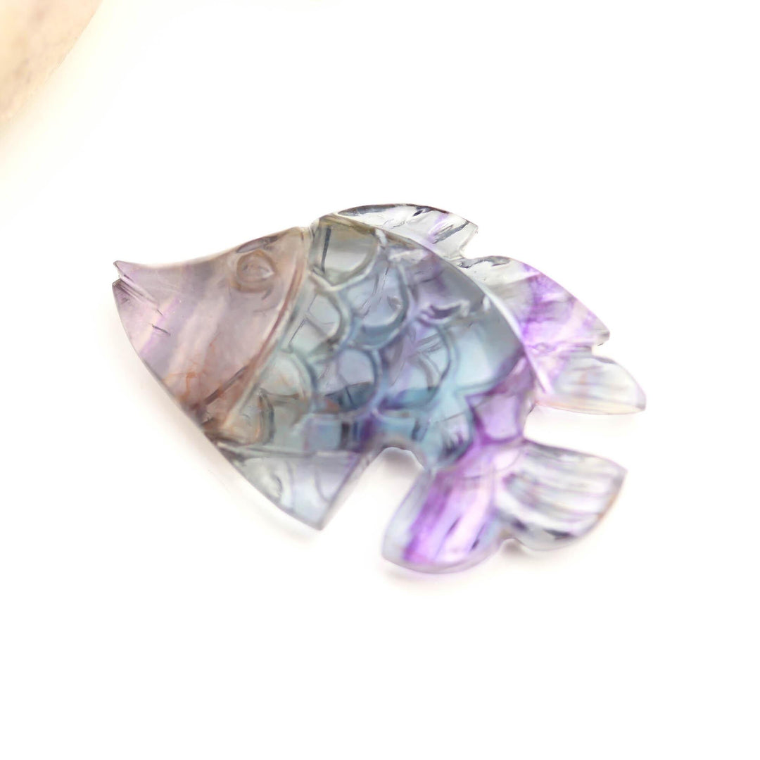 Natural Fluorite Hand Carved Deep See Fish, Multi Fluorite Fish for Jewelry Making, 21X33 MM
