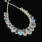 Load image into Gallery viewer, AAA Quality Flashy Rainbow Moonstone Smooth Pear Beads, 4 inch strand, Natural Blue Flash Rainbow Moonstone Pear Beads, 4X6 - 8X10 MM