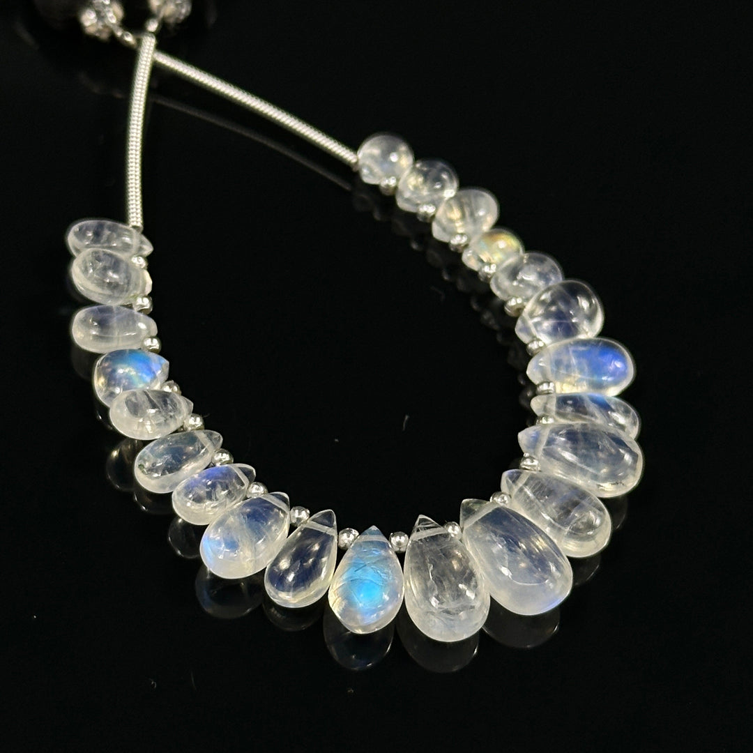 AAA Quality Flashy Rainbow Moonstone Smooth Pear Beads, 4 inch strand, Natural Blue Flash Rainbow Moonstone Pear Beads, 4X6 - 8X10 MM