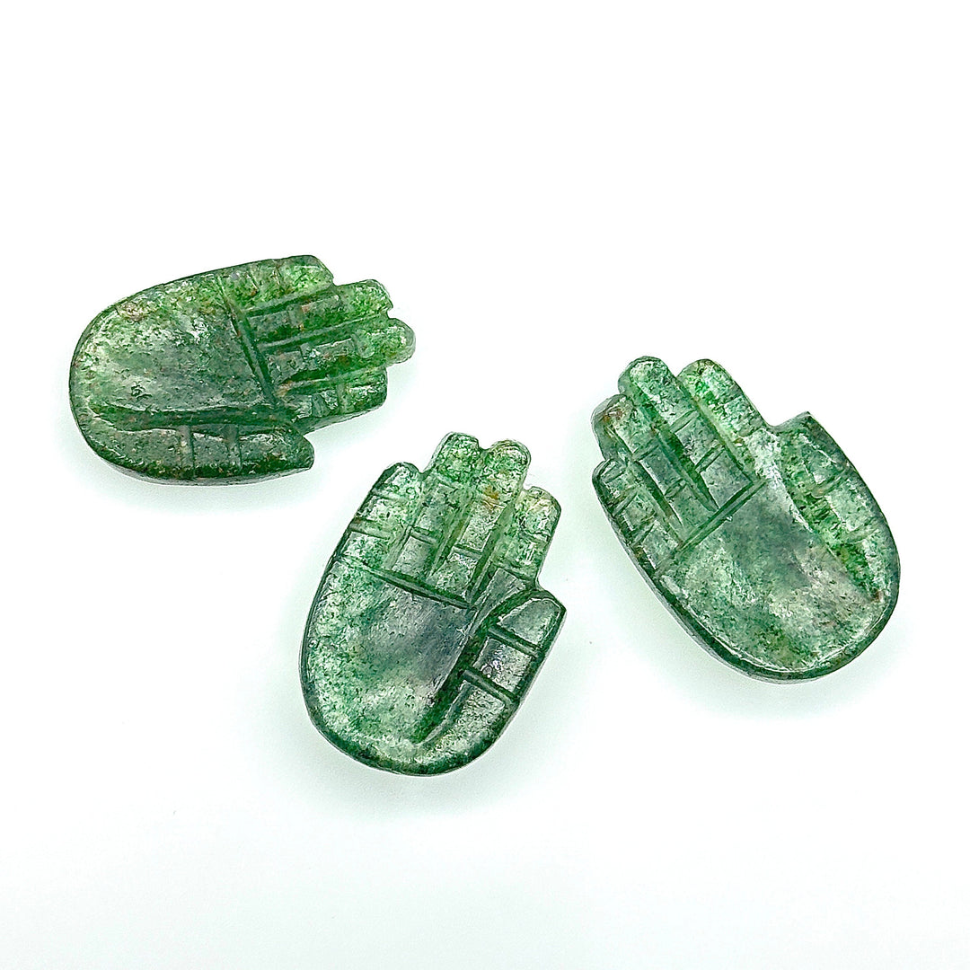 Natural Green Strawberry Hamsa Shape Carved Stone, 25 MM Palm Shape Gemstone, Green Strawberry Charms, Jewelry Making Hamsa Charm Beads