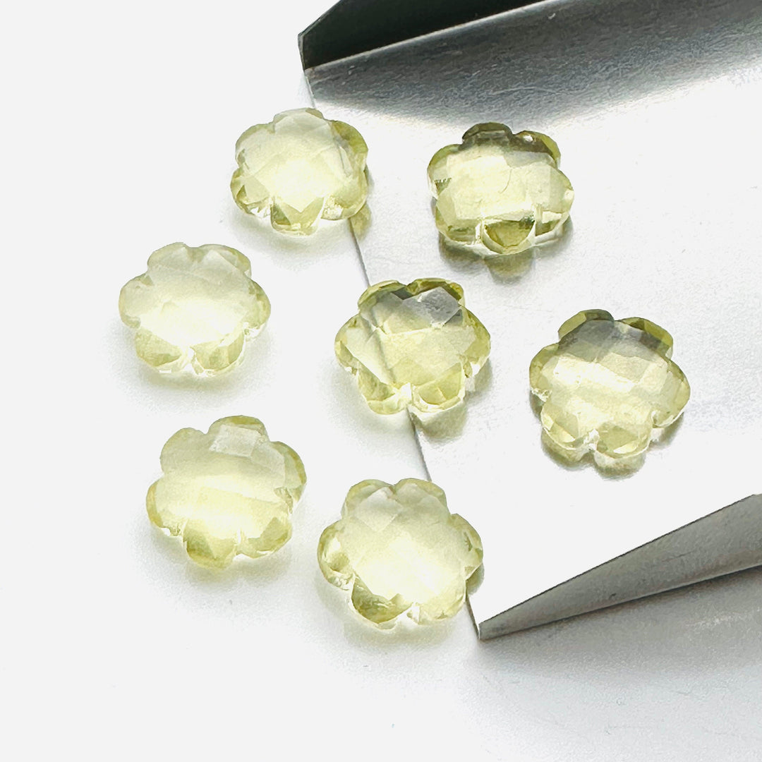 2,3,4,5 Pcs Natural Lemon Quartz Hand Carved Flower Shape, Carved Flower Shape Gemstone for Jewlery, Flower Shape Gemstone, 10 mm