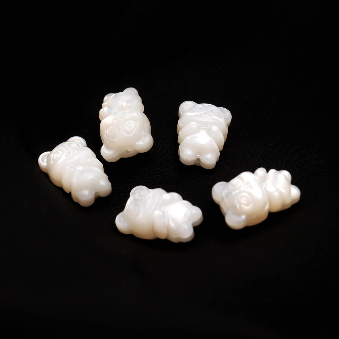 Mother Of Pearl Teddy Bear Beads, White Pearl Gummy Bear Beads for Jewelry Making 14 MM, Top to Bottom Drill, White Panda Gemstone