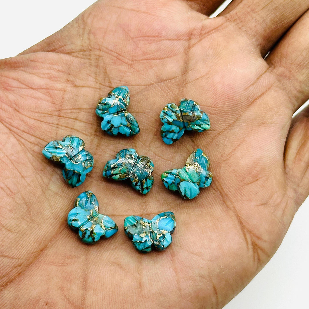 AAA Copper Turquoise Butterfly Shape Beads, Turquoise Hand Carved Butterfly Briolettes, Gemstone Carving Beads, 13 MM Jewelry Making Charms