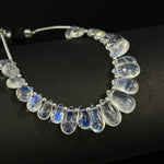 Load image into Gallery viewer, AAA Quality Flashy Rainbow Moonstone Smooth Pear Beads, 4 inch strand, Natural Blue Flash Rainbow Moonstone Pear Beads, 4X6 - 8X10 MM