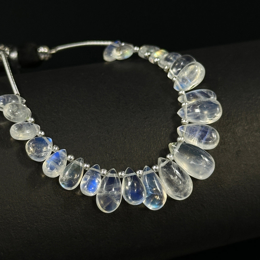 AAA Quality Flashy Rainbow Moonstone Smooth Pear Beads, 4 inch strand, Natural Blue Flash Rainbow Moonstone Pear Beads, 4X6 - 8X10 MM