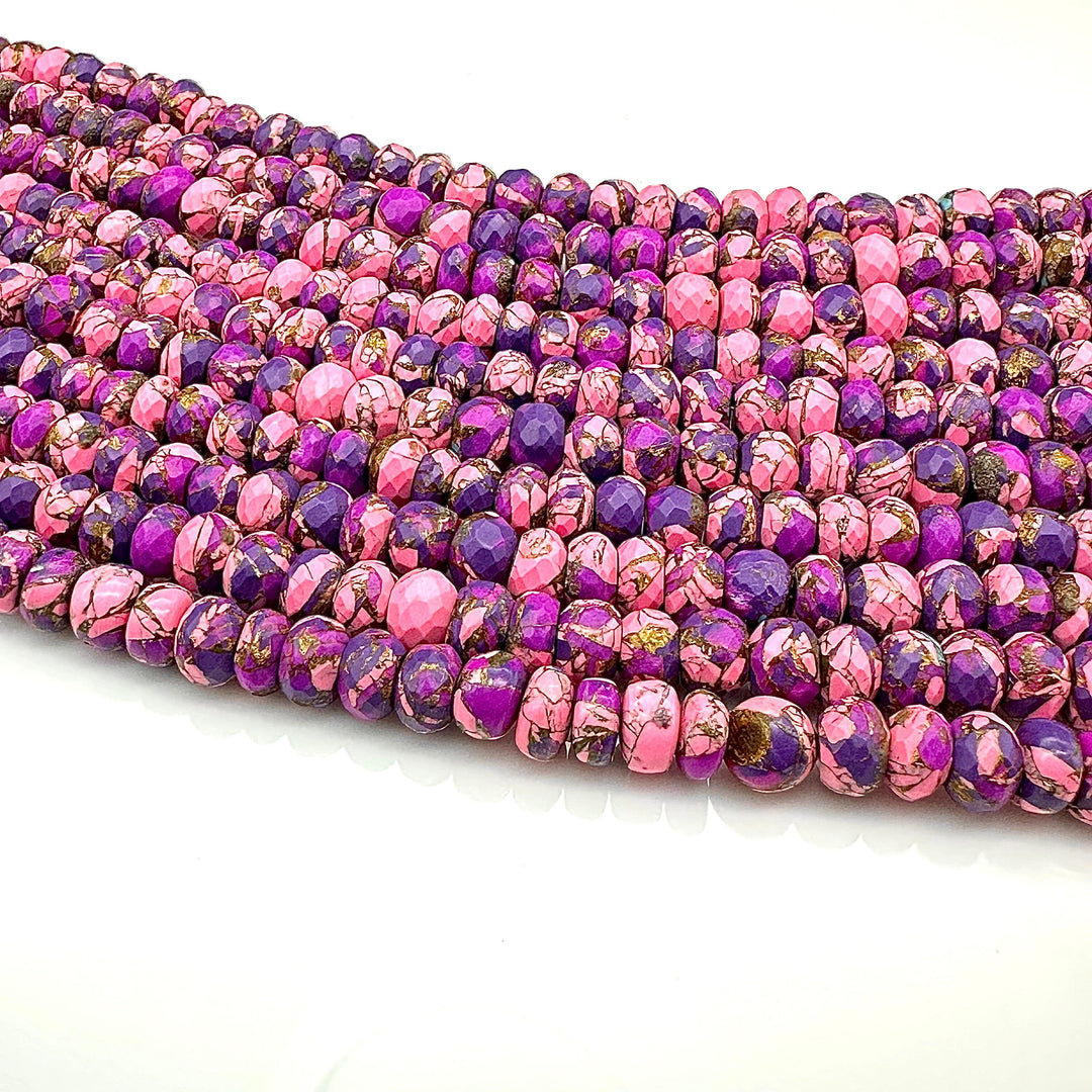 Purple Pink Copper Turquoise Beads, Copper Turquoise Faceted Rondelle Beads, 8-10 mm, 4 Inch Line, Wholesale Beads, Jewelry Making Beads