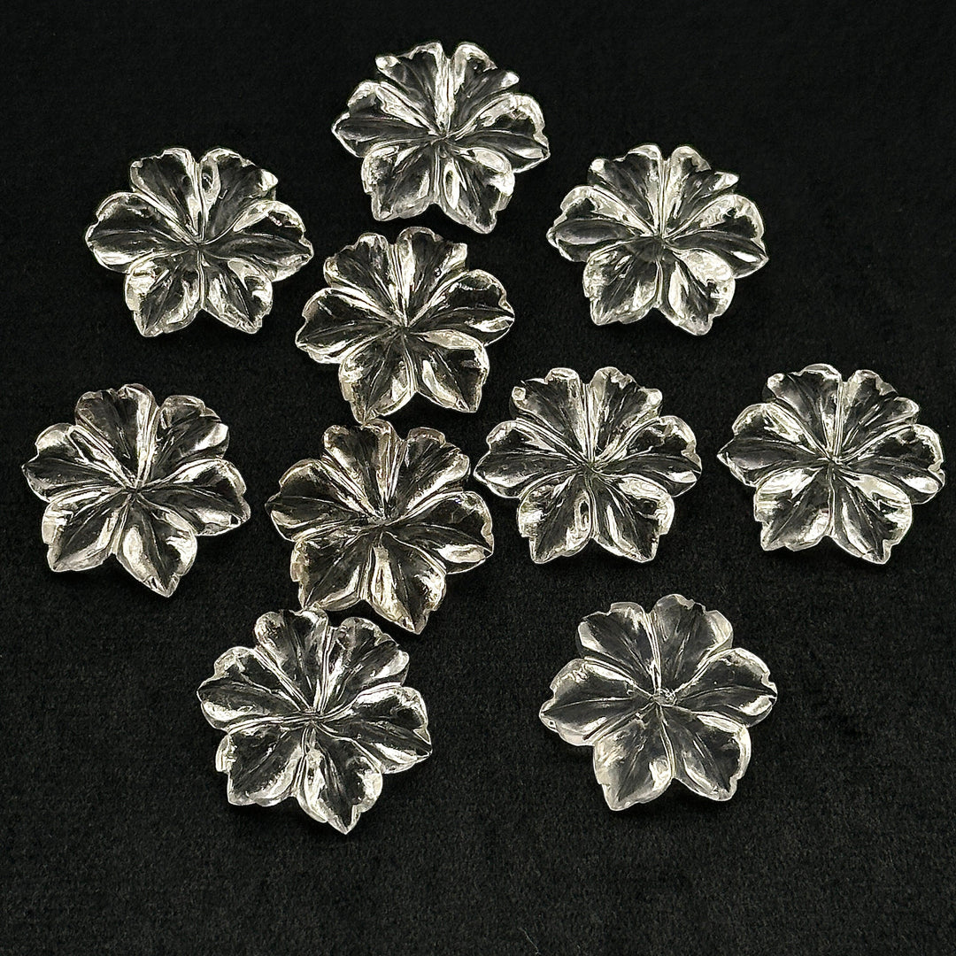 Beautiful Natural Crystal Quartz Carved Flower, Hand Carved Flower Shape Gemstone, 18 mm Naturally Carved Flower for Jewelry, Carved Crystal