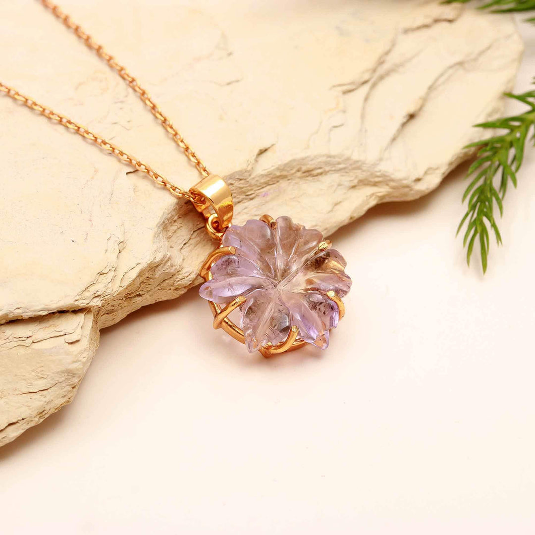 Gorgeous Ametrine Flower Pendant, Natural Ametrine Gemstone Necklace For Her, 19 mm Flower, Birthday Gift For Women, Carved Flower Jewelry