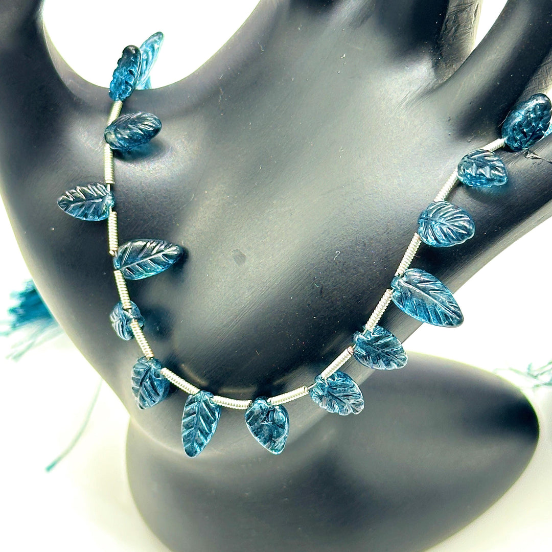 Fancy London Blue Topaz Leaf Shape Beads, Coated Blue Topaz Leaf Briolette's, Hand Carved Beads For Jewelry 8-11 mm, 8" Strand Loose Beads