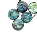 Load image into Gallery viewer, Natural Labradorite Evil Eye Shape Gemstone, Flashy Labradorite Hand Carved Stone Beads For Jewelry Making, 28 MM, Round Evil Eye Carving