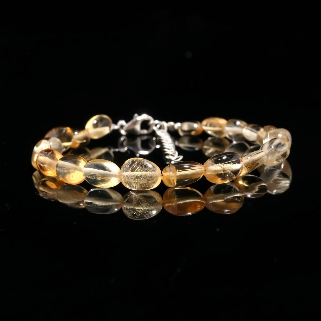 Natural Citrine Smooth Tumble Beads Bracelet, Yellow Citrine Nuggets Shape Beads Bracelet, Jewelry Gifts, November Birthstone Gifts