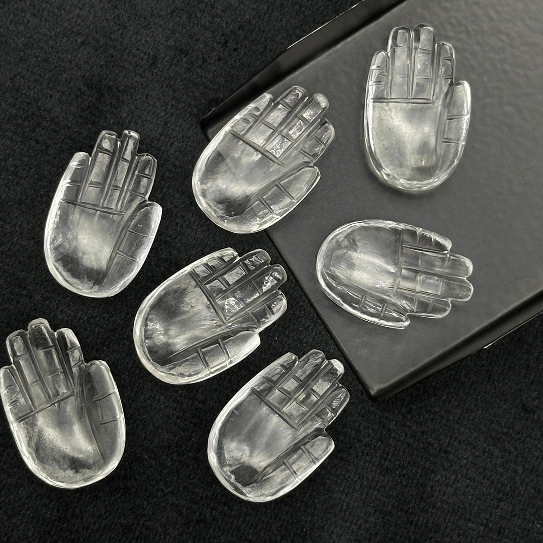 Natural Crystal Quartz Hamsa Shape Carved Stone, 25 MM Palm Shape Gemstone, Hand Charms for Jewelry Making, Carved Crystal, Hand Of Fatima