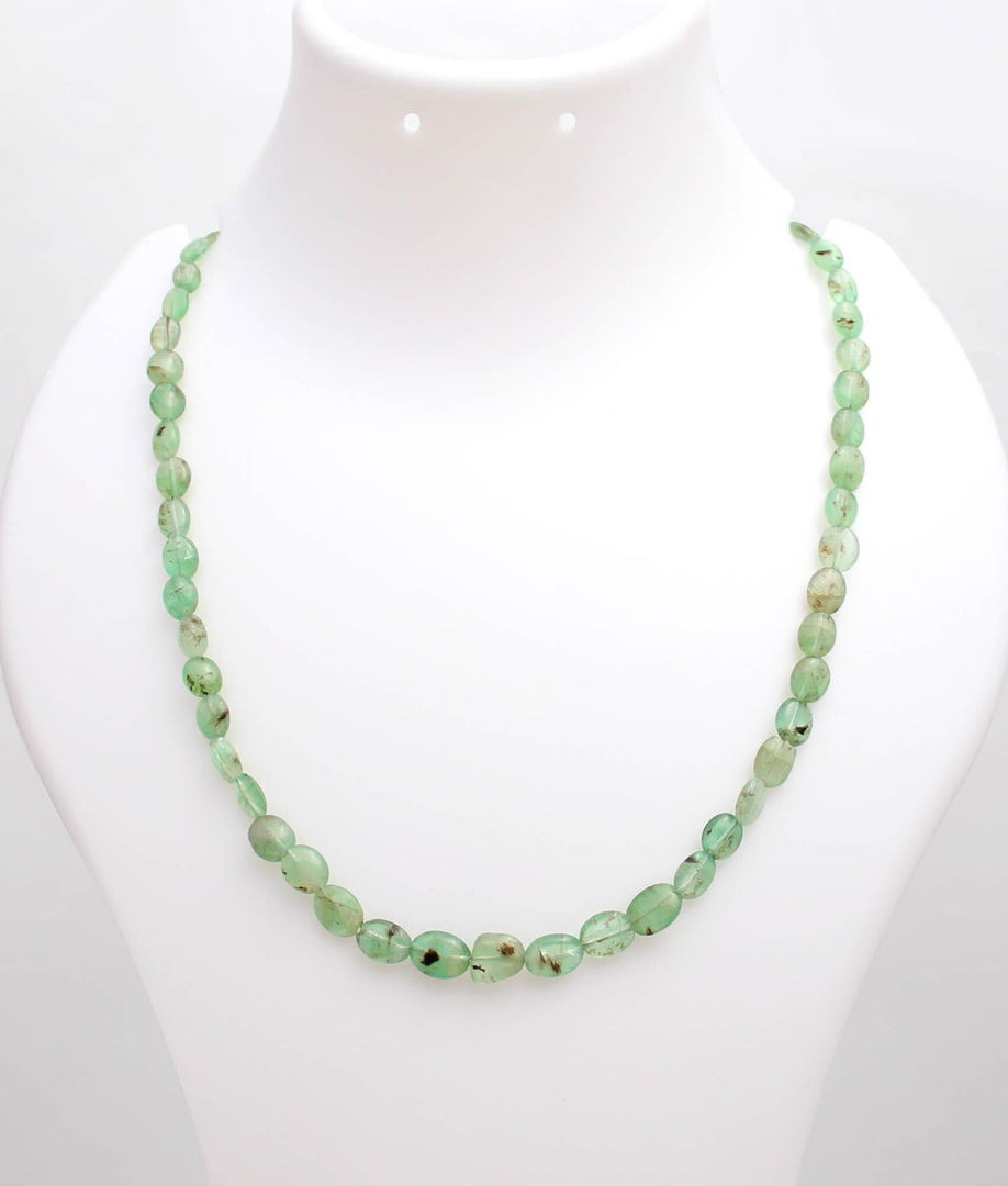 Emerald Oval Beads Necklace, Handmade Emerald Beaded Necklace, Sterling Silver Gemstone Jewelry, Bridesmaid Necklace Gifts, Natural Emerald