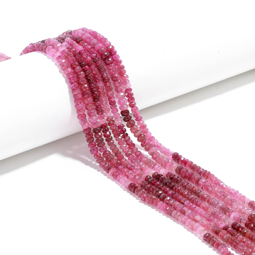 Genuine Pink Tourmaline Faceted Rondelle Beads, 15 Inches Shaded Pink Tourmaline Beads Strand, Jewelry Making Loose Beads