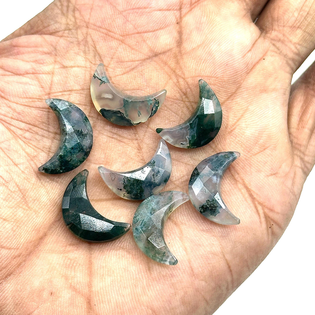 Natural Moss Agate Moon Shape Briolettes, AAA Moss Agate Moon Shape Beads, Tree Agate Moon Charms, Faceted Moon Shape Gemstone, 17 MM