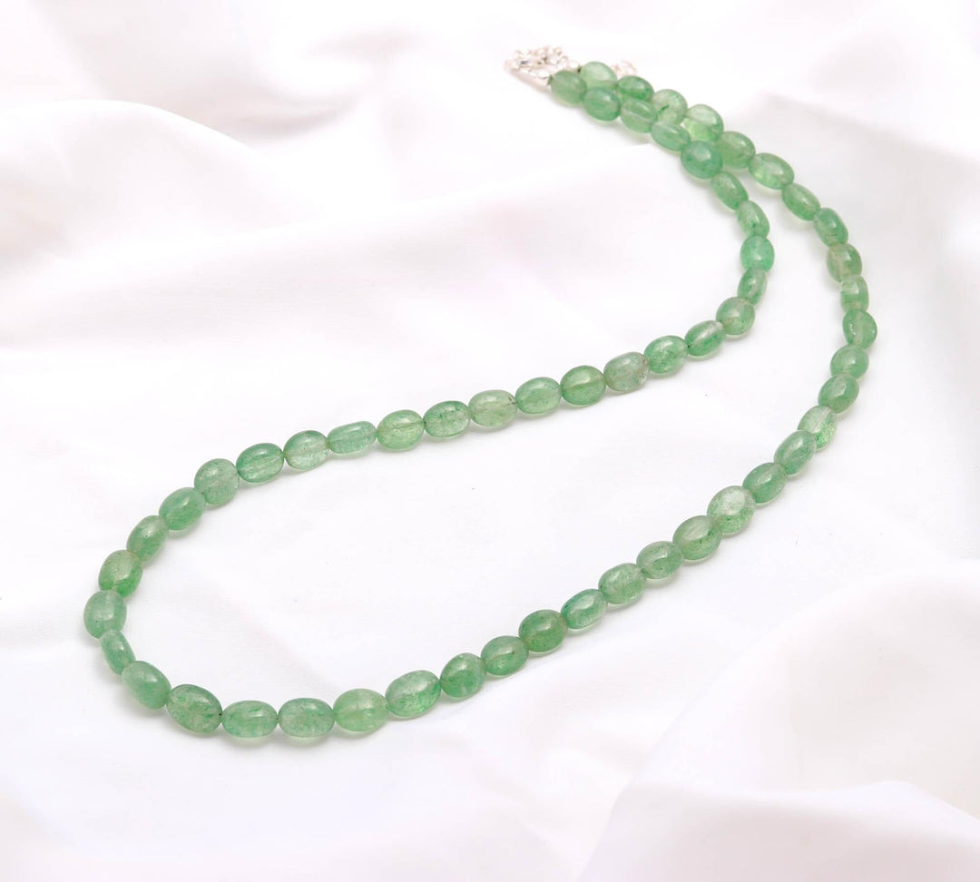 Green Strawberry Oval Beads Necklace, Smooth Oval Beaded Necklace, Sterling Silver Gemstone Jewelry, Bridesmaid Necklace Gifts