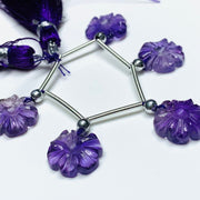 AAA Amethyst Carved Flower Gemstone Strand: Jewelry Making (5 Pcs, 12mm)
