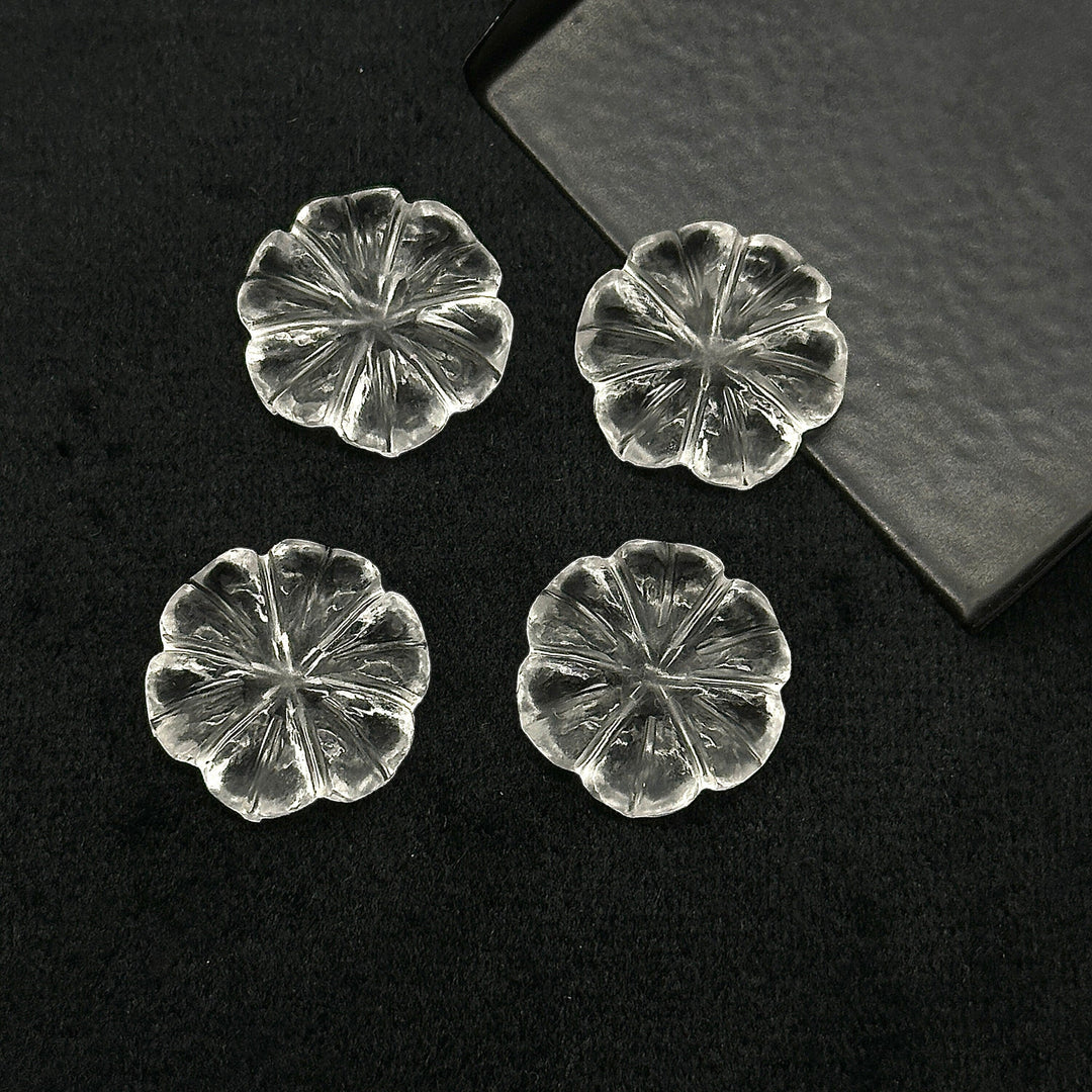 Natural Crystal Quartz Flower Shape Carved Gemstone, Flower Shape Carving, Carved Gemstone For Jewlery 17 mm, Craft Making Flower Charm