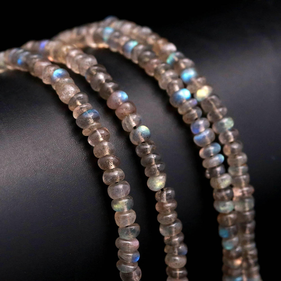 Flashy Labradorite Rondelle Beads, Natural Blue Fire Labradorite Smooth Beads, 4 MM Black Rainbow Beads, Wholesale Jewelry Making Beads