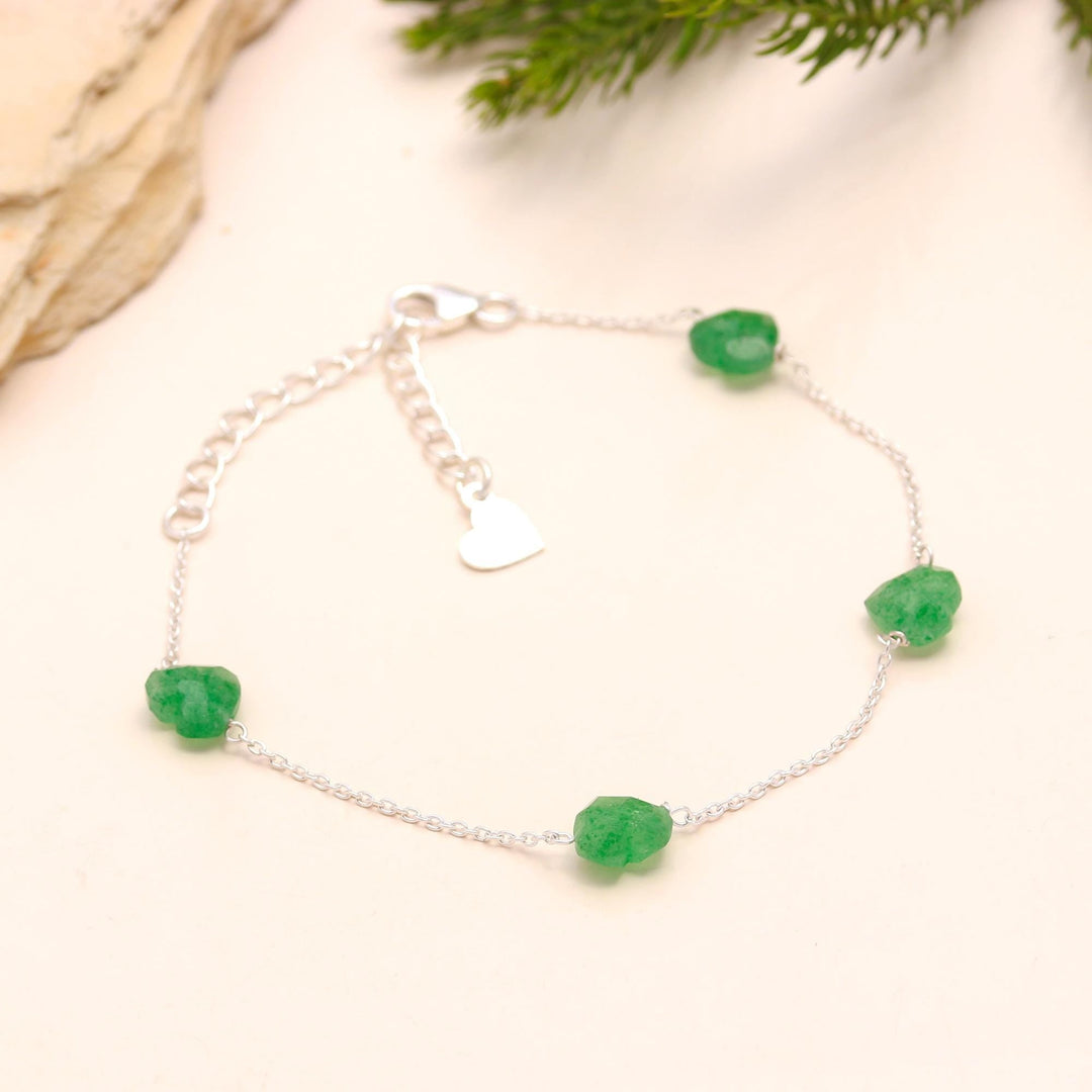 Green Strawberry Heart Bracelet, Quartz Faceted Heart Beads Bracelet, 925 Silver Bracelet, Handmade Jewelry, Women's Gift Chain Bracelet