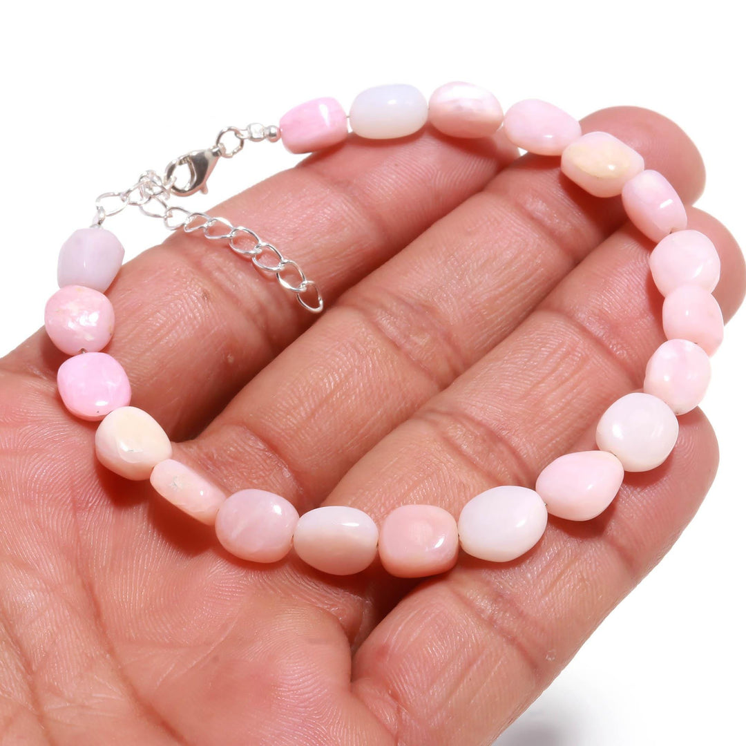 Pink Opal Smooth Tumble Beads Bracelet, AAA Pink Opal Nuggets Shape Beads Bracelet, Jewelry Gifts, Fancy Jewelry/Anklet for Girls, 8 MM