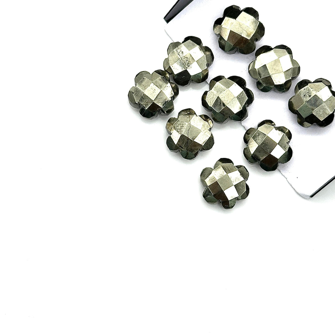 Natural Pyrite Hand Carved Flower Shape Beads, Faceted Pyrite Flower Shape Briolettes, Jewelry Making Gemstone Flower Chams 10 MM