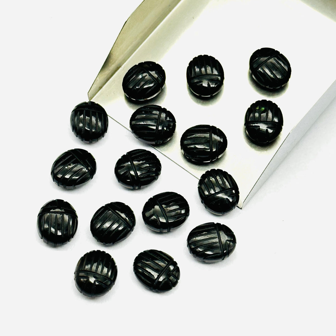 Natural Black Onyx Scarab Shape Gemstone Beads, Black Onyx Beetle Face Carving Beads, Animal Carvings Gemstone Charm Beads, 10X12 MM